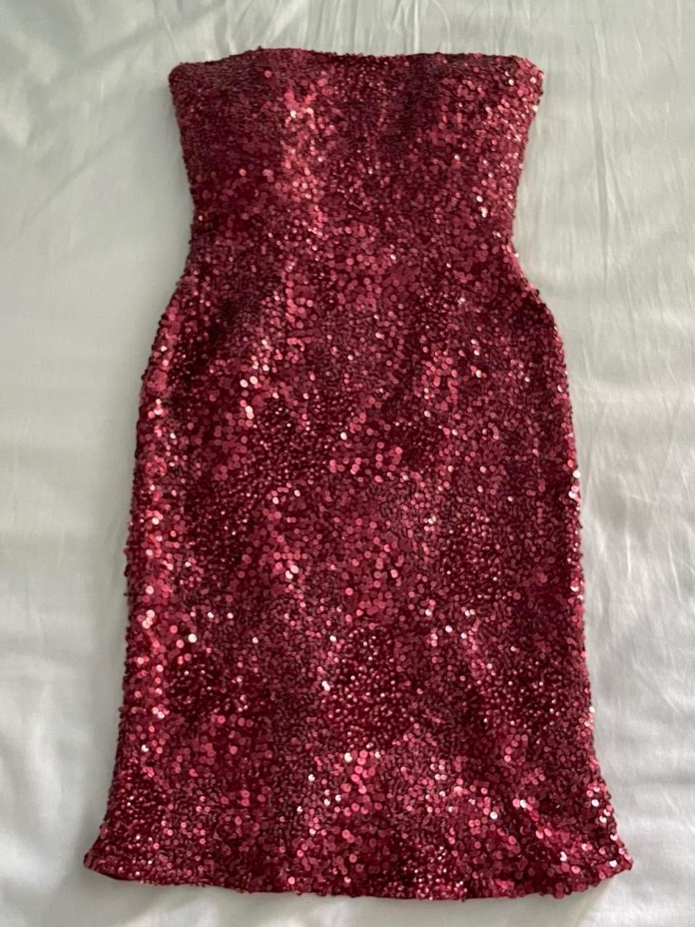 Gilar silk burgundy strapless sequin dress